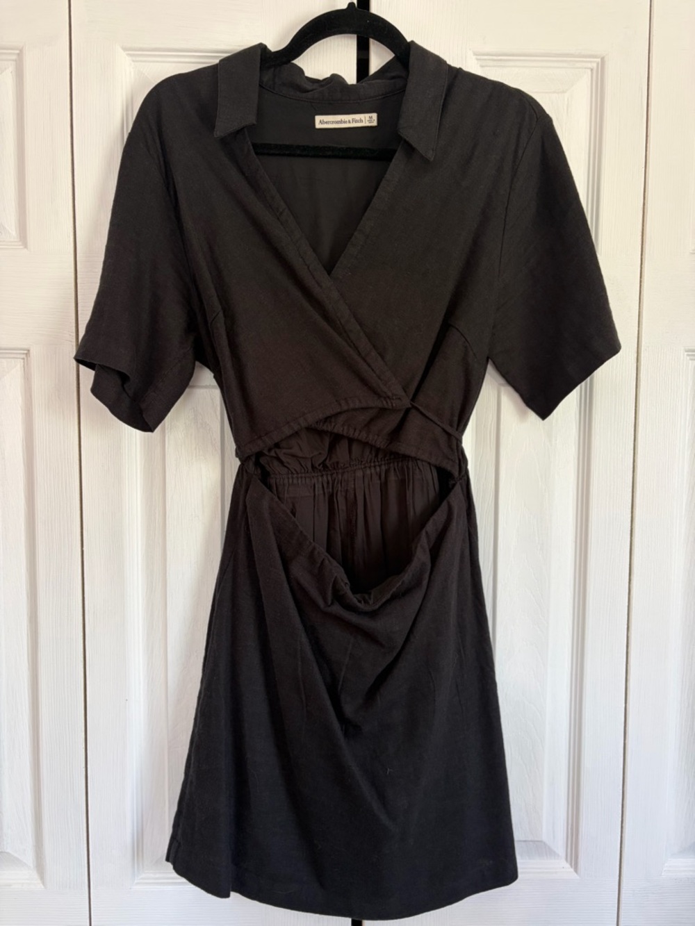 Abercrombie & Fitch Black Linen Cutout Collared Mini Dress